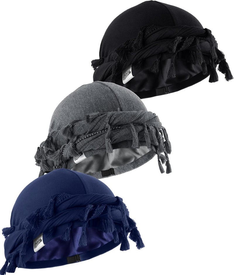 Babalet Store Halo Turban for Men Women Satin Lined Durag Head Wraps Skull Cap Pre-Tied Tassels Braid Beanie Vintage Twist Bonnet - Image 1